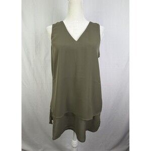 New Michael Kors MK Double Chiffon Layer V Neck Tank Top Black Size S